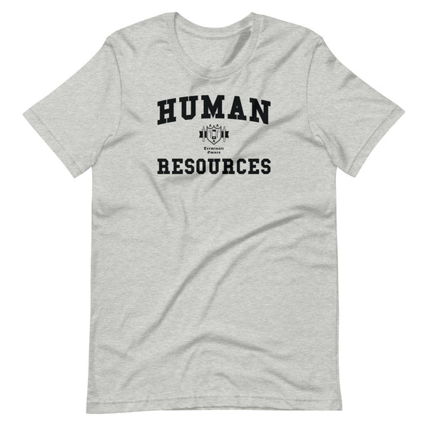 A light grey t-shirt with Human Resources crest in black